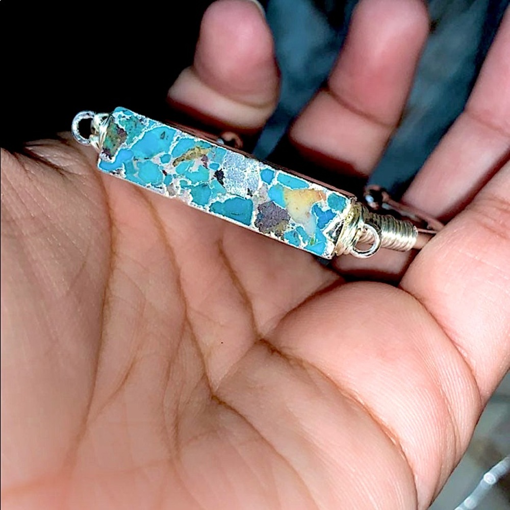 Turquoises Bar Beads Open Cuff Bangle View 3